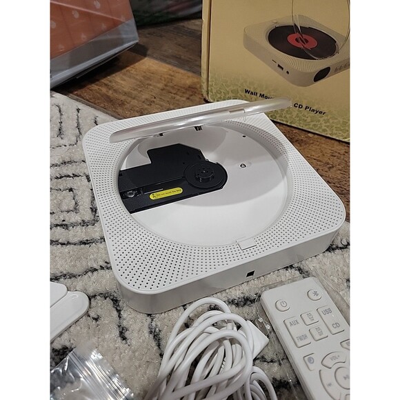 Wall Mountable CD PLAYER Music & FM Radio Bluetooth USB Remote White NEW Listbin - Picture 6 of 14